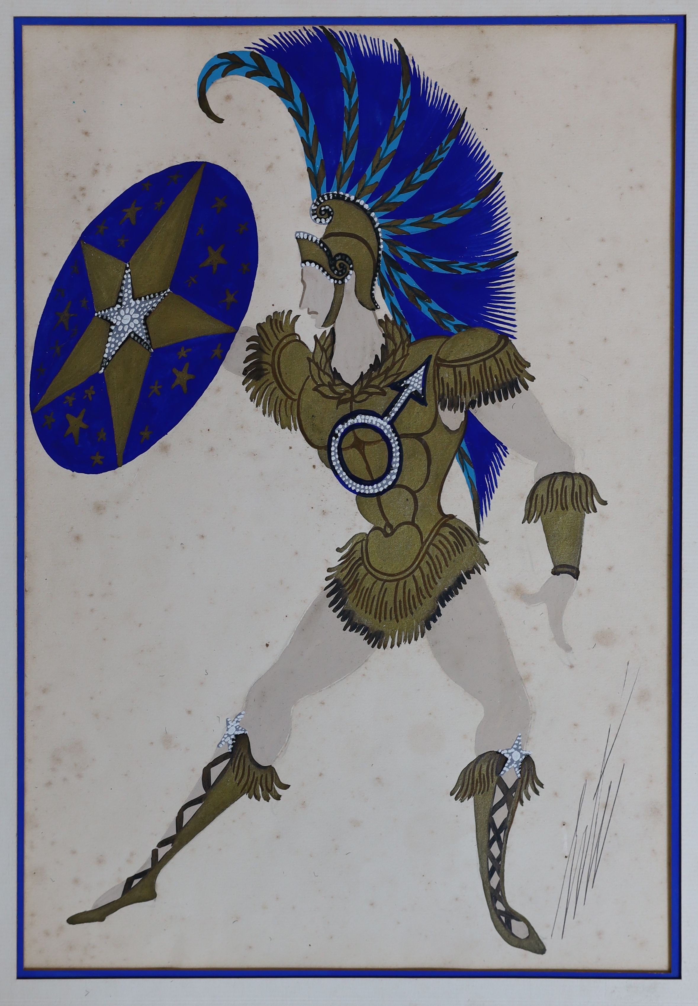 Romain De Tirtoff Erté (1892-1990), Two costume designs: Venus and Mars, gouache and gold paint, 34 x 23cm, unframed